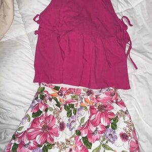 Pink Halter Top and Floral Skirt Set